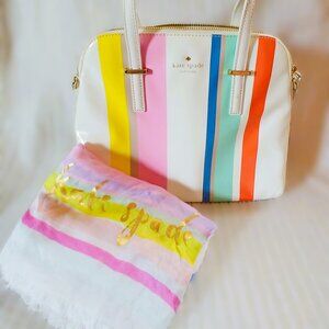 Kate Spade New York Cedar Street Multicolor Stripe Satchel Bag + Scarf, RARE